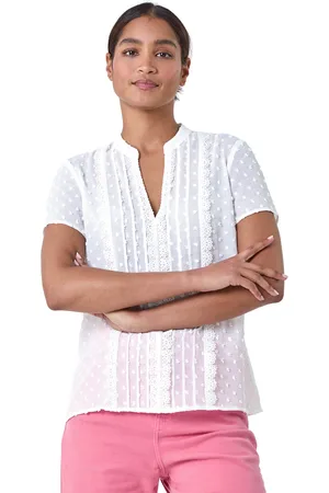 Roman Womens Textured Spot Lace Trim Top - - Size 16 UK