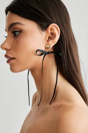NASTY GAL Womens Heart Satin Bow Drop Earrings - - One Size