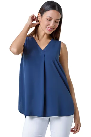 Roman Womens V-Neck Sleeveless Vest Pleat Top - - Size 12 UK