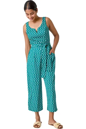 Roman Womens Belted Wave Print Cropped Jumpsuit - - Size 20 UK