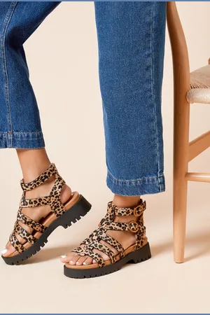 Faith Womens : Larchlyn Print Faux Suede T Bar Chunky Sandals - Size UK 6
