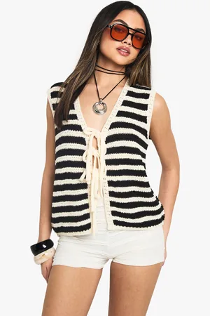 Boohoo Womens Stripe Tie Detail Waistcoat - - Size Medium