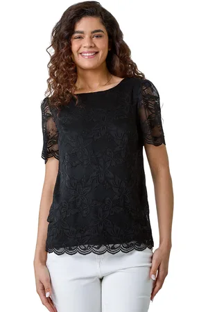 Roman Womens Floral Stretch Lace Top - - Size 12 UK