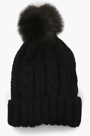 Boohoo Womens Cable Knit Faux Pom Beanie - - One Size