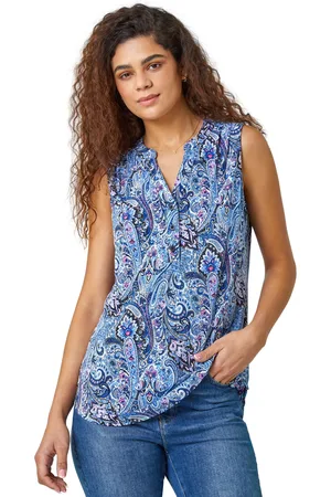 Roman Womens Paisley Print Sleeveless Stretch Top - - Size 10 UK