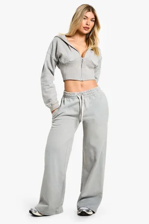 Boohoo Womens Acid Wash Ribbing Detail Corset Hoodie And Jogger Set - Cotton - Size Small