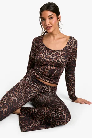 Boohoo Womens Loungewear Print Scoop Neck Long Sleeve Top - Size 16 UK