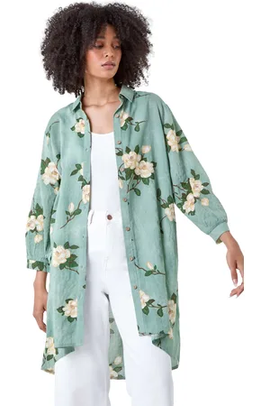 Roman Womens Floral Cotton Blend Longline Tunic Shirt - - Size 10 UK