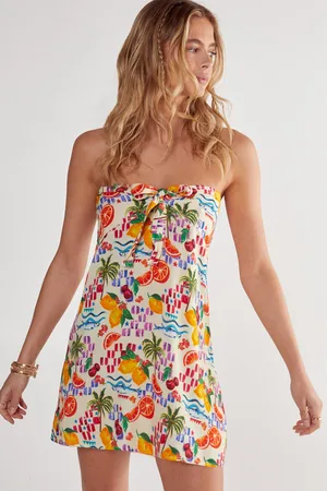 NASTY GAL Womens Conversational Fruit Print Resort Beach Bandeau Mini Dress - viscose - Size Large
