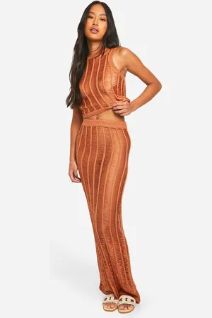 Boohoo Womens Ladder Stitch Racer Top And Maxi Skirt Knitted Set - - Size Large