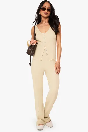 Boohoo Womens Knitted Waistcoat and Wide Leg Trouser - viscose - Size Medium
