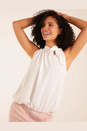 Blue Vanilla Womens Pussybow Sleeveless Top - - Size Medium/Large