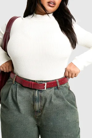 Boohoo Womens Plus Cherry Red Chunky Buckle Waist Belt - - One Size