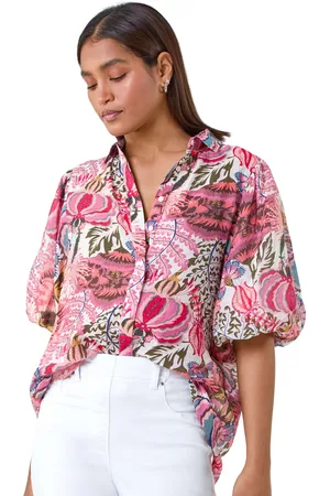 Roman Womens Floral Leaf Print Puff Sleeve Shirt - - Size 20 UK