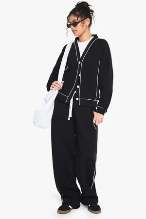 Boohoo Womens V Neck Cardigan and Jogger Tracksuit - Cotton - Size Medium
