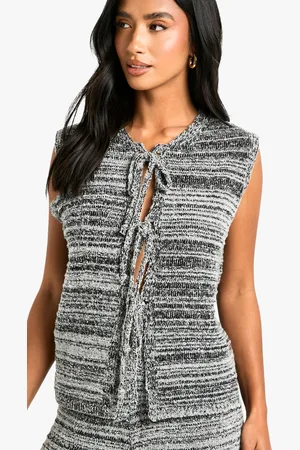 Boohoo Womens Petite Marl Knitted Tie Front Waistcoat - - Size Large
