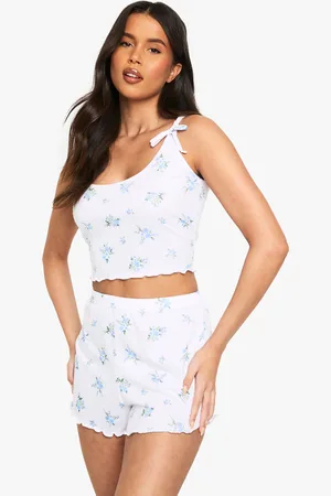 Boohoo Womens Blue Floral Print Vest & Shorts Pyjama Set - - Size 12 UK