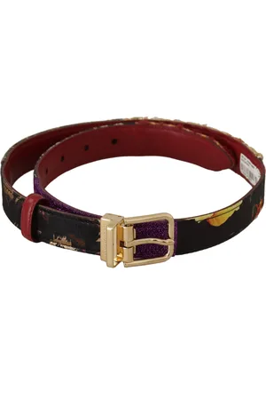 Dolce & Gabbana WoMens Multicolor Patchwork Leather Gold Metal Buckle Belt - Canvas - Size 75 cm