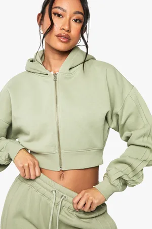 Boohoo Womens Seam Detail Boxy Crop Zip Through Hoodie - Cotton - Size Large