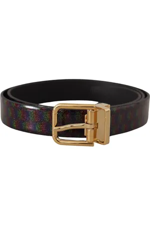 Dolce & Gabbana Mens Vernice Dama Glitter Leather Gold Tone Metal Belt Patent Leather - Size 90 cm