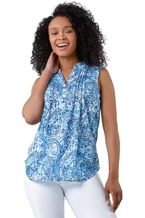 Roman Womens Petite Paisley Pleat Front Button Top - - Size 8 UK