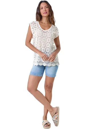 Roman Womens Cotton Crochet Stretch Knitted Vest - - Size 20 UK