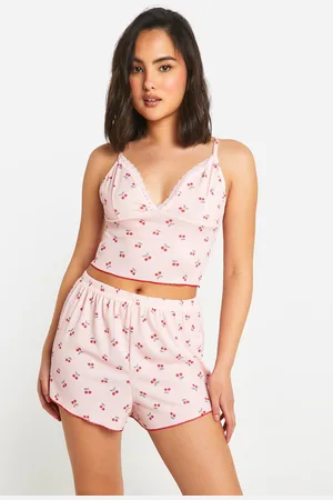 Boohoo Womens Cherry Print Cami And Short Pyjama Set - - Size 6 UK