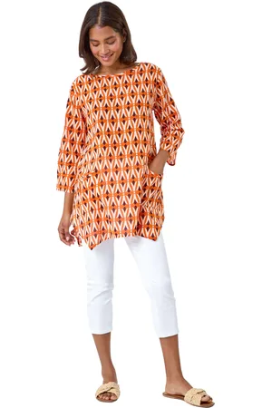 Roman Womens Cotton Geometric Pocket Longline Tunic Top - - Size 14 UK