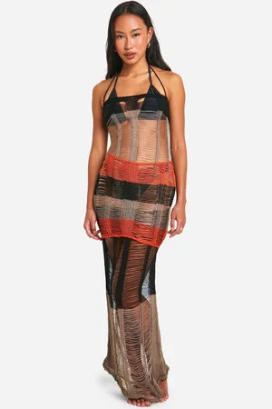 Boohoo Womens Ladder Knit Colour Block Beach Maxi Dress - - Size Large