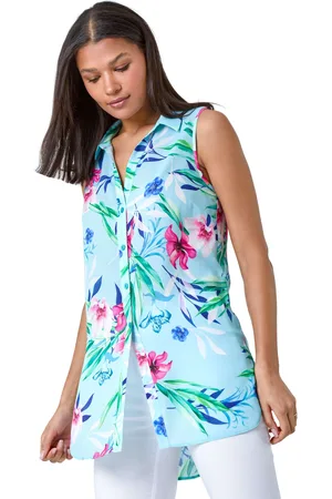 Roman Womens Tropical Floral Sleeveless Button Blouse - - Size 18 UK