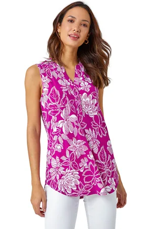 Roman Womens Textured Floral Print Sleeveless Top - - Size 12 UK