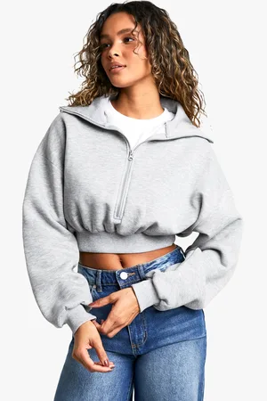 Boohoo Womens EXTREME COLLAR HALF ZIP CROPPED SWEATSHIRT - Cotton - Size X-Small