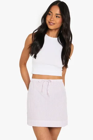 Boohoo Womens Seersucker Striped Drawstring Waist Skirt - viscose - Size 10 UK
