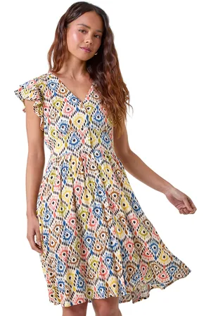 Roman Womens Petite Aztec Print Frill Pocket Dress - - Size 12 UK