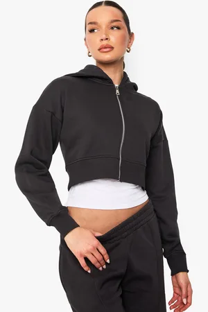 Boohoo Womens Shrunken Zip Through Hoodie - Cotton - Size Small