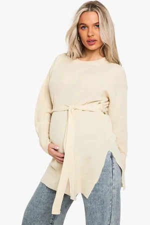 Boohoo Womens Maternity Side Split Knitted Tie Waist Jumper - - Size Large