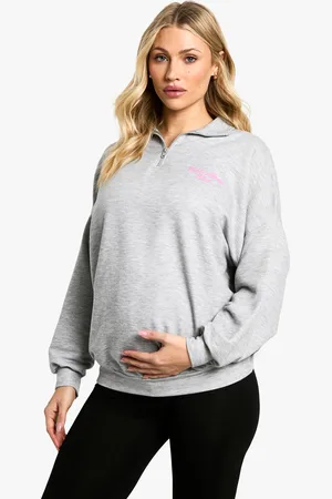 Boohoo Womens Maternity Cool Moms Club Slogan Half Zip Jumper - - Size Large