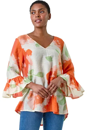 Roman Womens Floral Print Frill Sleeve Top - - Size 10 UK