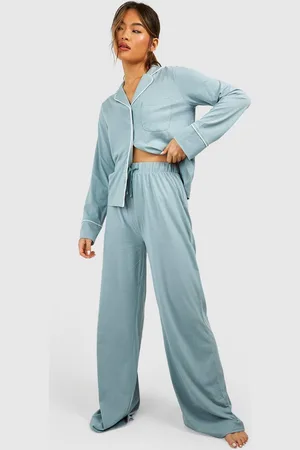 Boohoo Womens Loungewear Tie Waist Wide Leg Trousers - - Size 10 UK