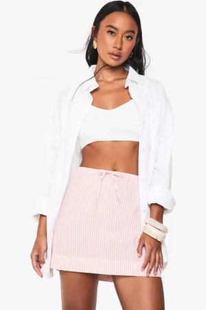 Boohoo Womens Seersucker Stripe Drawstring Waist Skirt - viscose - Size 10 UK