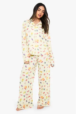 Boohoo Womens Mixed Fruit Print Long Sleeve Shirt & Trousers Pyjama Set - - Size 14 UK