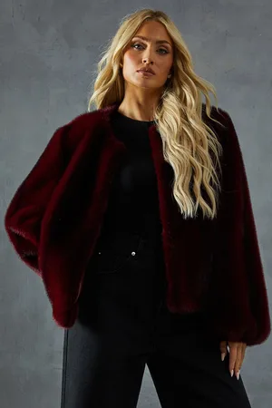 MissPap Womens Premium Faux Fur Balloon Sleeve Coat - material_polyester - Size Large