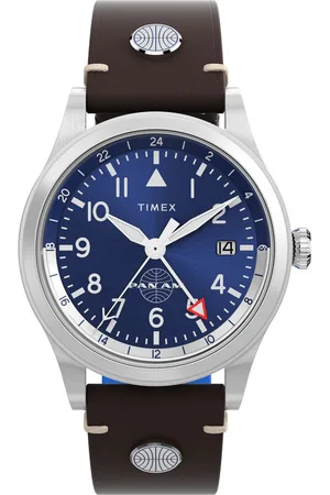 Timex Waterbury Gmt X Pan Am Mens Watch TW2W97300 Leather (archived) - One Size