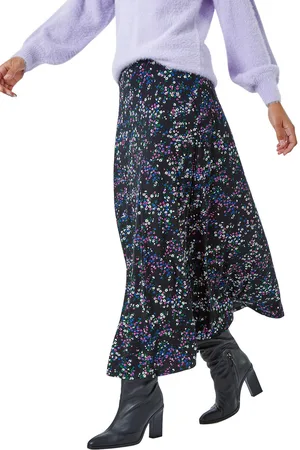 Roman Womens Ditsy Floral Stretch Elastic Waist Midi Skirt - viscose - Size 14 UK