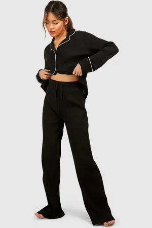 Boohoo Womens Loungewear Rib Tie Waist Lounge Trouser - - Size 10 UK