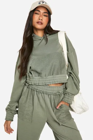 Boohoo Womens REVERSE LOOPBACK DETAIL CROPPED HOODIE - Cotton - Size Medium