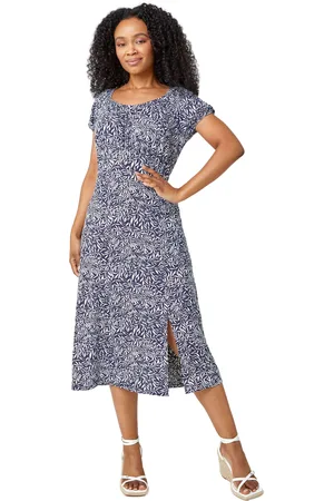 Roman Womens Petite Leaf Print Midi Stretch Dress - - Size 10 UK