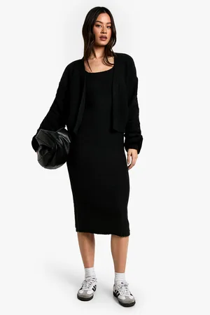 Boohoo Womens Tall Chunky Knit Dress And Cardigan Co Ord - - Size Medium