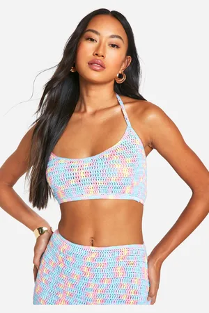Boohoo Womens Rainbow Crochet Halterneck Crop Top - - Size Small