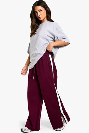 Boohoo Womens Petite Side Stripe Tape Split Hem Wide Leg Joggers - Cotton - Size Small